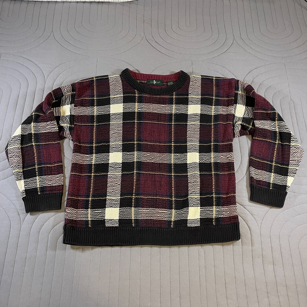 Vintage Hunt Club Sweater Mens XL Plaid Cotton Knit Crewneck Classic
